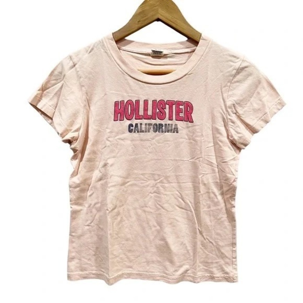 Hollister California Baby Tee Peach Y2K Logo T-Shirt Cotton Large‎